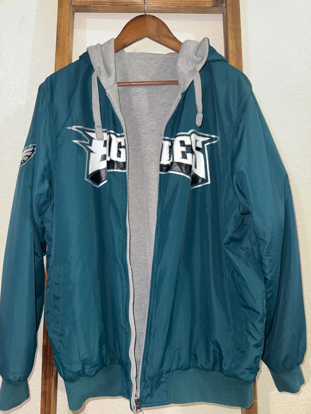 NFL Philadelphia Eagles Reversible Hooded Jacket Hoodie Windbreaker Men's L